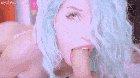 Blue haired babe makes him blow