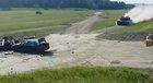This is what happens when a speeding Army tank meets a parked car.