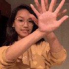 Entertaining with her hands.