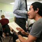 Playing video game in classroom.