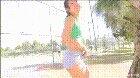 Cute girl flashing her pussy and ass next to an active tennis court [GIF]