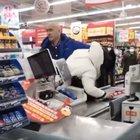 In a supermarket in China, the woman kept bumping into the man in front of her in the queue. He told her to keep her distance because of coronavirus fears. The woman threatened to infect him and tore off his face mask.