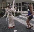 Trying to bother a street performer