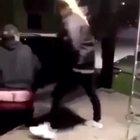 Not sure what she expected after kicking & spitting on a random dude.