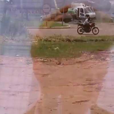 Truck crashes into a helicopter.