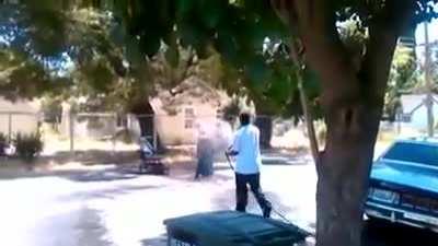 Racist woman gets hosed