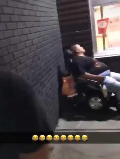 Guy throw a can at a sleeping old mans face