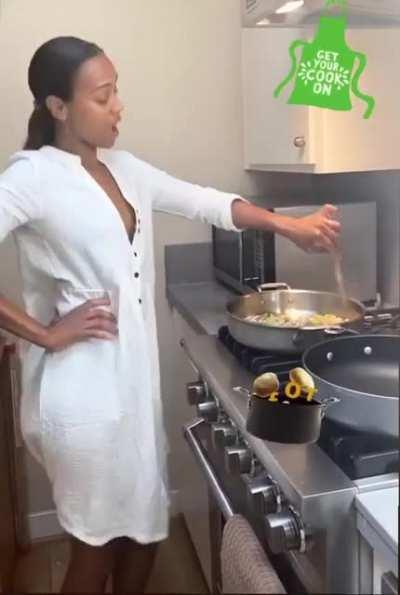 Don’t need her to cook dinner, she looks appetizing enough!