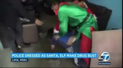 Police in Peru spread Christmas cheer by making drug bust dressed as Santa and an elf