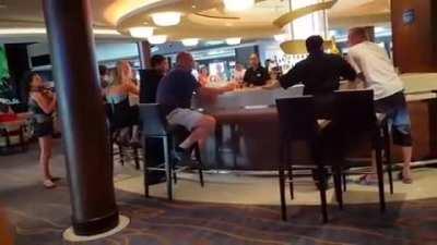 YOUNG PUNK: I'm gonna stand here harrassing you and tell you to shut the fuck up ,then Im gonna stick my jaw out to see if you're man enough to swing. OLDER GUY: please do!