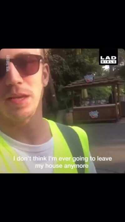2 guys sneak into places for free by wearing a high-vis vest