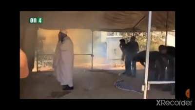 Israel police throwing flash and tear gas when muslim Palestinian doing prayer