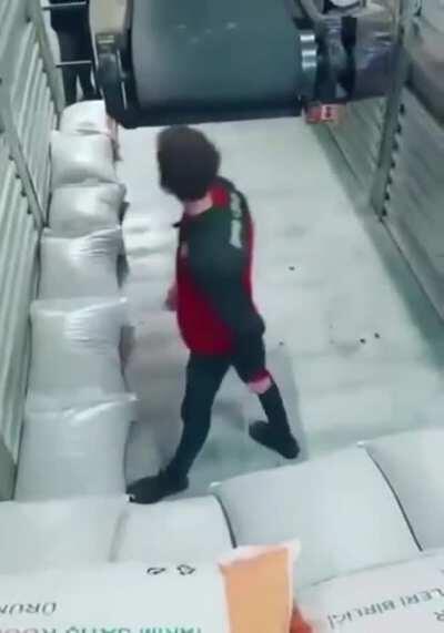 To this day, he's still stacking those bags