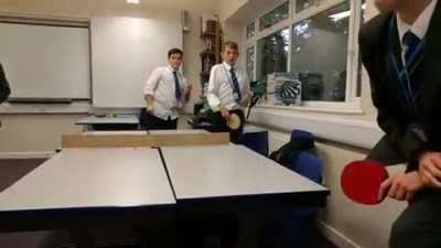 Table tennis rampage ended badly for both players (looks better in slowmo)