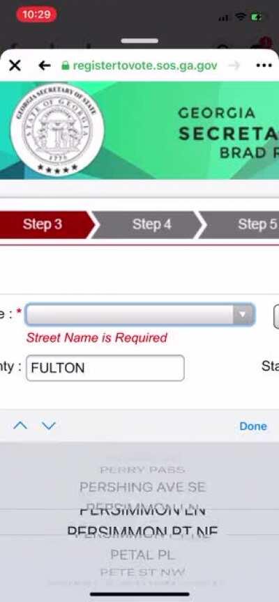 My street starts with a W -__- way to go Georgia voter registration.