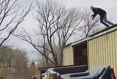 WCGW. Trying to jumping into a truck while in movement.