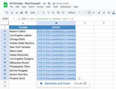 Gemini now works in google sheets