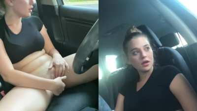 Fingering her wet pussy in the car