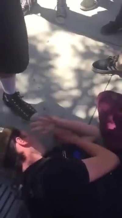 Guy starts beating up blind kid and gets knocked out