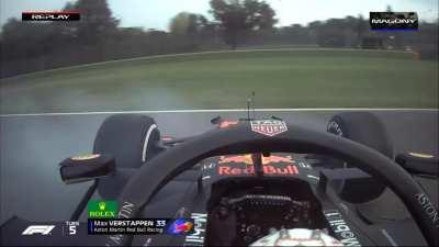 Max Verstappen out after rear tyre blows(?)