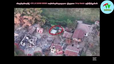 Myanmar army drones engage KIA/PDF rebel units at the deserted 366th Artillery Battalion Commander's house in Bhamo, Kachin State, Myanmar, in 2025.