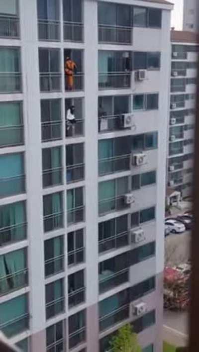 Fire fighter drop kicks woman in the face to prevent her from committing suicide