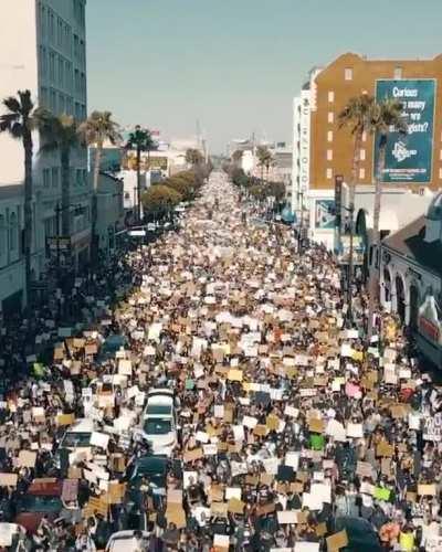 Drone footage over the LA Black Lives Matter protest on Hollywood Blvd