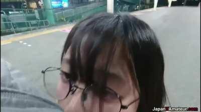 Amateur Japanese Girl Flashing Her Tits Before Giving A Blowjob On A Train Platform