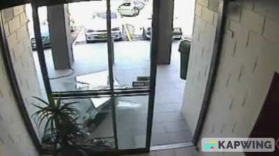 Stupid cunt knocks himself CLEAN out by accidently running into GLASS after stealing.