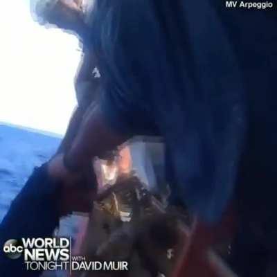 19yr old being rescued after spending 49 days and being blown 1,000 miles off-shore on a floating fish trap after its rope broke.