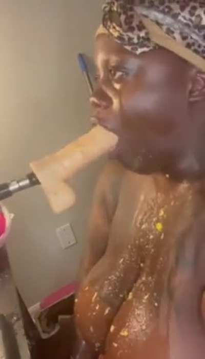 Nasty Deepthroating Ebony Pukes On Herself #2