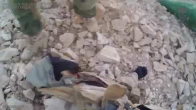 Russian PMCs in Syria finish off two ISIS fighters, and narrowly survive a grenade