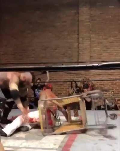 Impaled with a shopping cart.