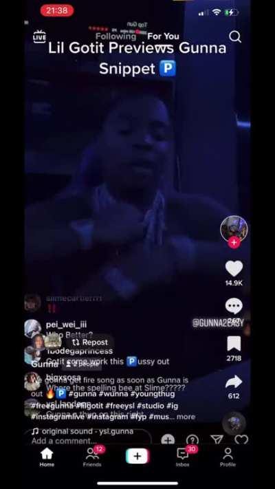 Old footage of Lil GotIt playing Gunna verse on Lil Keed's 'Hottest' song before they removed him for snitching n replacing him with Big Sean for the album