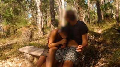 Never been this daring before! Making my man cum right by the path!