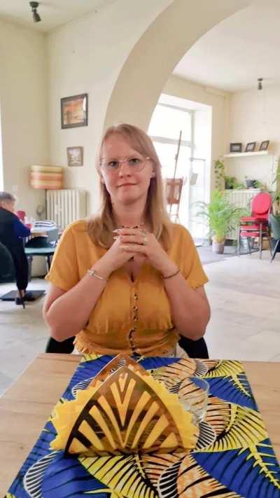 I'm just a modest, slightly shy girl who came to the cafe for cake and coffee. Showing big tits is my nervous tic - I can't help it. Heh