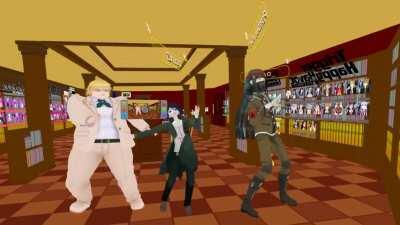 Fat Byakuya, Kokichi Komaeda, and Korekiyo dance in VRChat.