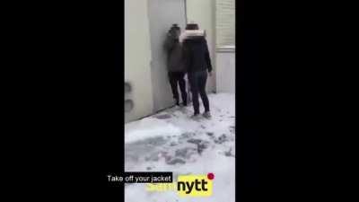 Girl beats the breaks off a boy…while her huge boyfriend watches on, as insurance. His presence keeps her safe from counter attacks/self defense. He thinks ‘if I let her beat the clothes off me, her boyfriend will commend me/sympathize with me’. The oppos