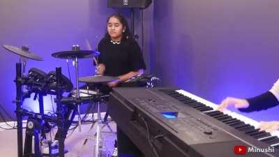 [OC] Orochimaru's Theme with my little sister on drums!