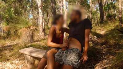 Making my boyfriend cum right by the path. We've never been this sneaky!