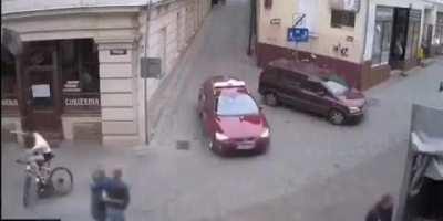 I like to think he was flipping off the driver before this happened.