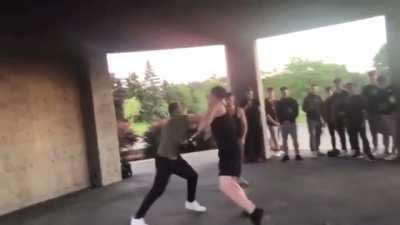 Fight between friends quickly ends in knockout