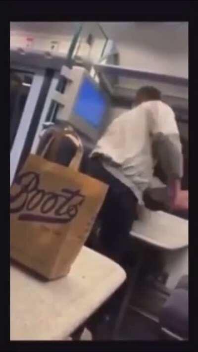 A POS kid tries to attack a random man on the train but two polish guys come along and deck him