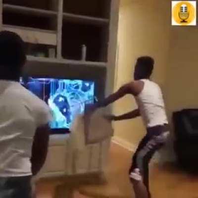 Guy Breaking TV, featuring Dhoni's SF run-out