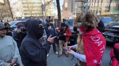 Trump Shaman cries as trump supporters do not welcome him with open arms.