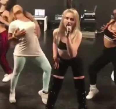 Sabrina's dancing in Almost Love is so sexy, I'd love it if she used me to clean the sweat off her after rehearsal.