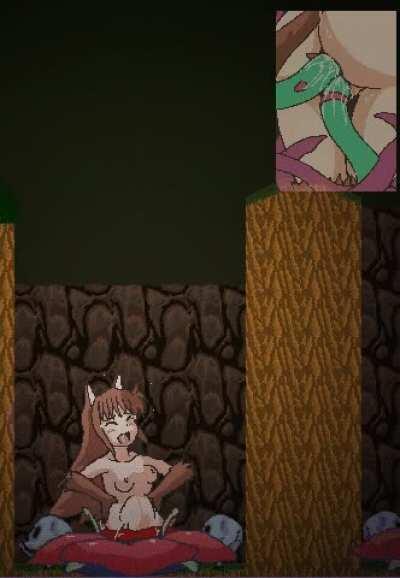 Wolf girl fells to pit of tentacle (Wolf's Dungeon)