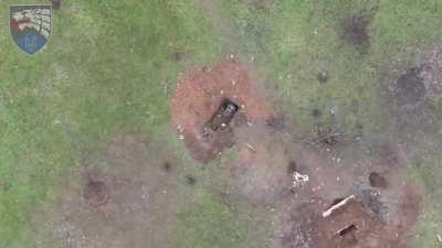 Russian soldier obliterated by mortar round dropped by drone