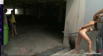 19 year old Alice Romain lets 50 year old Steve Holmes fuck her ass in public in her first porn shoot ever