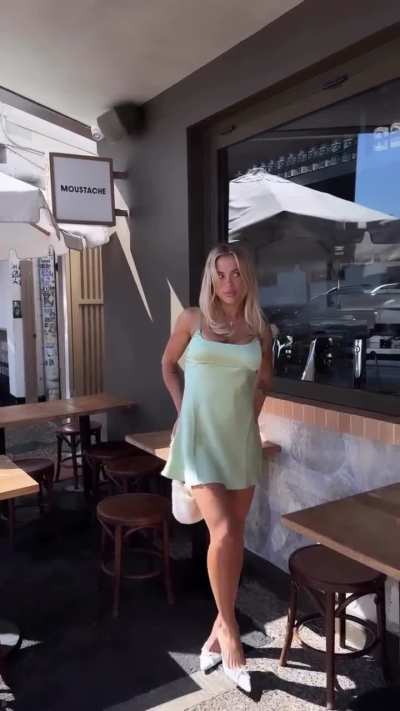 Tammy in kaylee satin mini dress - IG August 2025